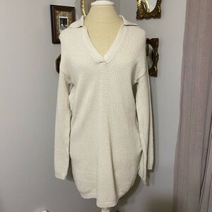 Onia Ivory Cotton Waffle Knit Polo Sweater Dress